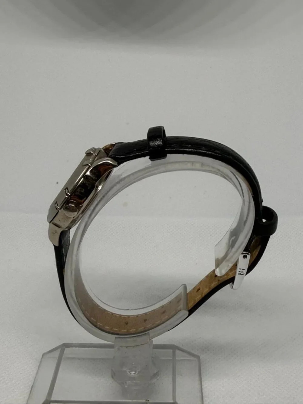 GUESS Vintage 1990s Indiglo Women's Silver-Tone Watch White Dial Black Leather